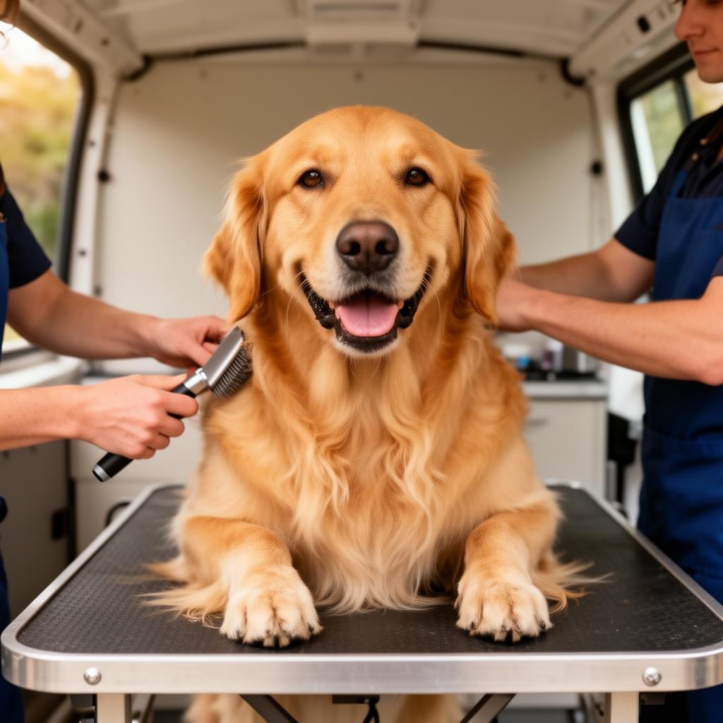 Mobile dog grooming van parked outside a home in Dunbartonshire