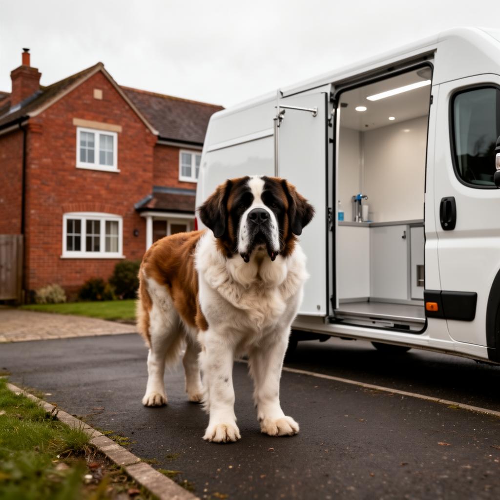 Owner preparing their dog at home before a mobile grooming appointment